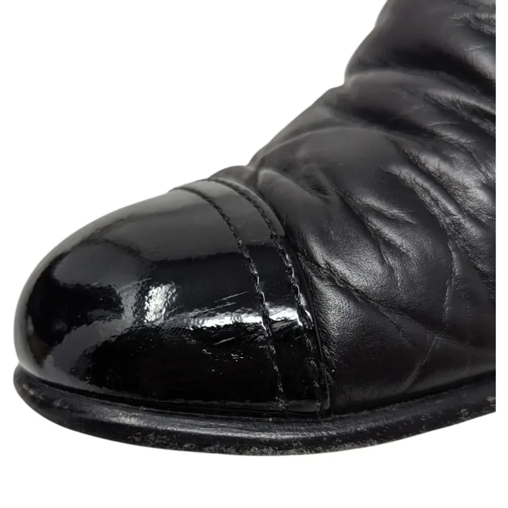 Chanel 2016 Aged Calfskin Ankle Boots Black Pearl Button CC Logo 36.5 | 6